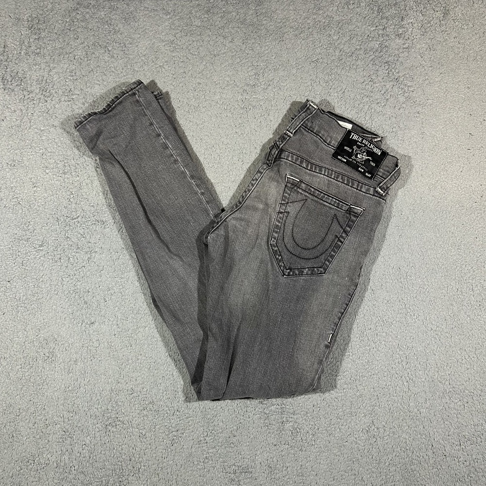 True Religion Mens Rocco Relaxed Skinny Jeans Size 30 Gray Faded Denim #3751